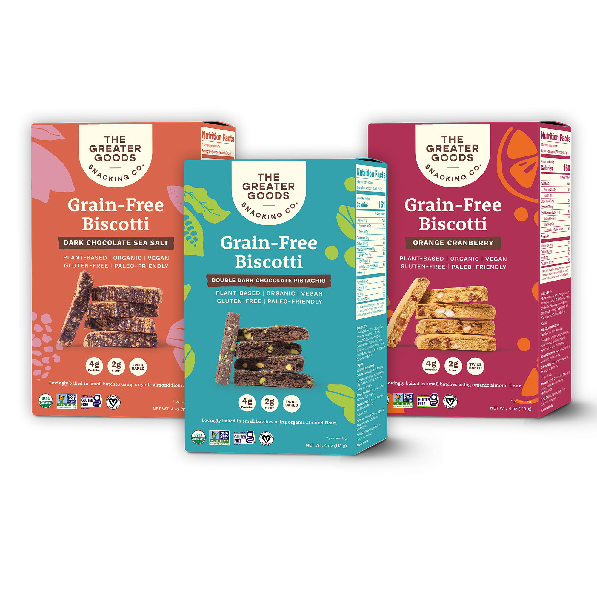 The Greater Goods Snacking Co. Dark Chocolate Sea Salt Biscotti - Organic,  Vegan, Grain Free, Gluten Free, and Paleo Friendly - Delicious Small Batch